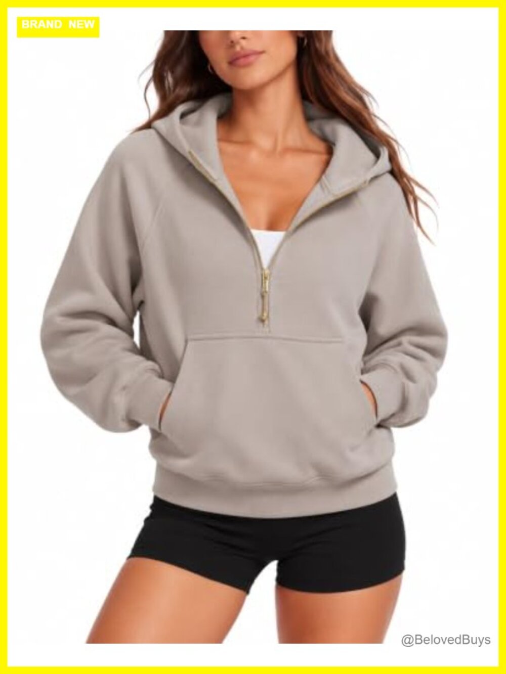 Womens 100% Cotton Half Zip Hoodie Sweatshirt Pullover Kangaroo Pocket